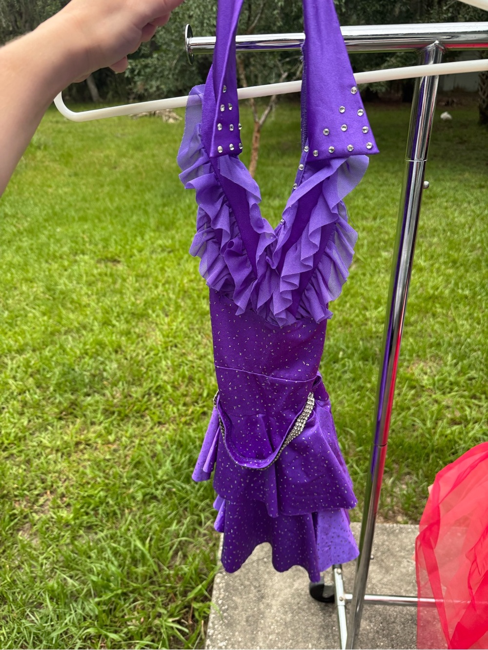Purple Ruffle Halter Kids dance Costume Dress
